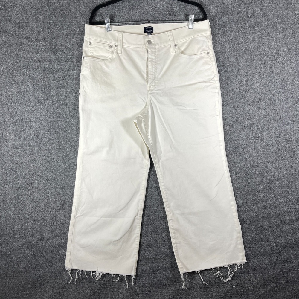 J.Crew Wide Leg Crop White Denim Jeans Preppy Womens Size 33P #2628